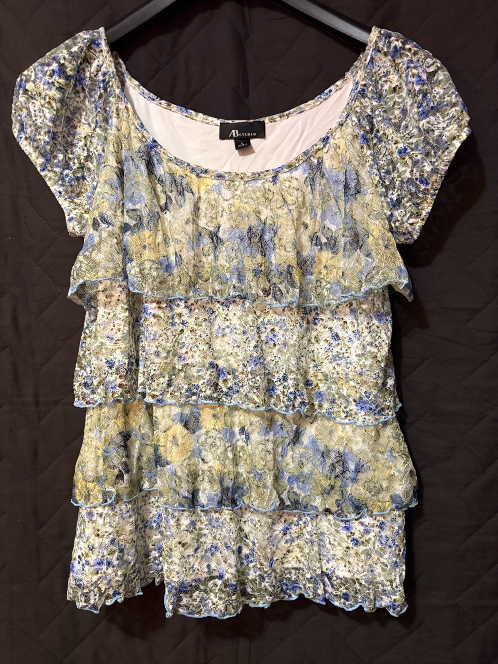 AB Studio Yellow and Blue Floral Ruffled Blouse #1384‎